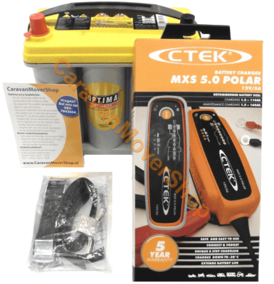 CaravanMoverShop Upgrade set 1; Yellow Top YT S 2.7 Ctek XS5.0 Polar Montagerahmen und Batterieladee